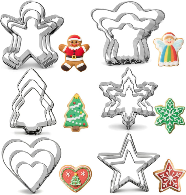 18-Piece Christmas Cookie Cutter Set – 6 Shapes Stainless Steel Baking Molds
