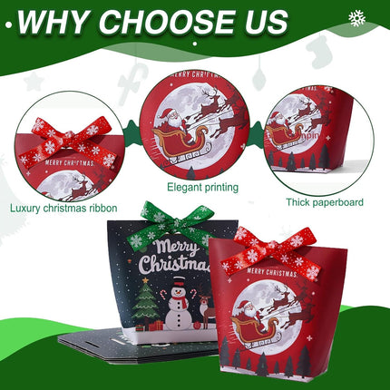 24PCS Christmas Treat Boxes with Ribbons – 6 Pattern Gift Favor Bags