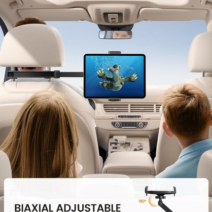 Car Headrest Tablet Holder – Lockable, 3-in-1 Extension Arm for 4.7-13” Tablets