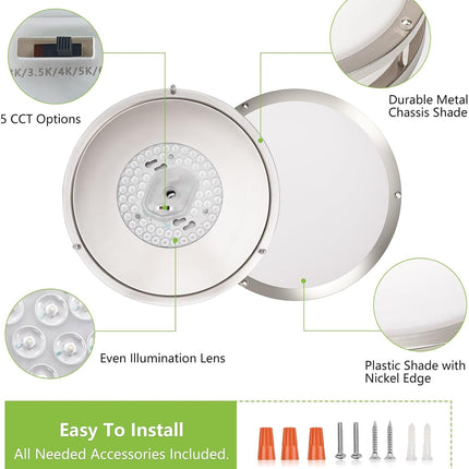 13 Inch Dimmable LED Ceiling Light Brushed Nickel 5CCT 2400LM Flush Mount Fixture