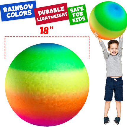 18 Inch Rainbow Playground Ball Jumbo Inflatable Kickball with Hand Pump