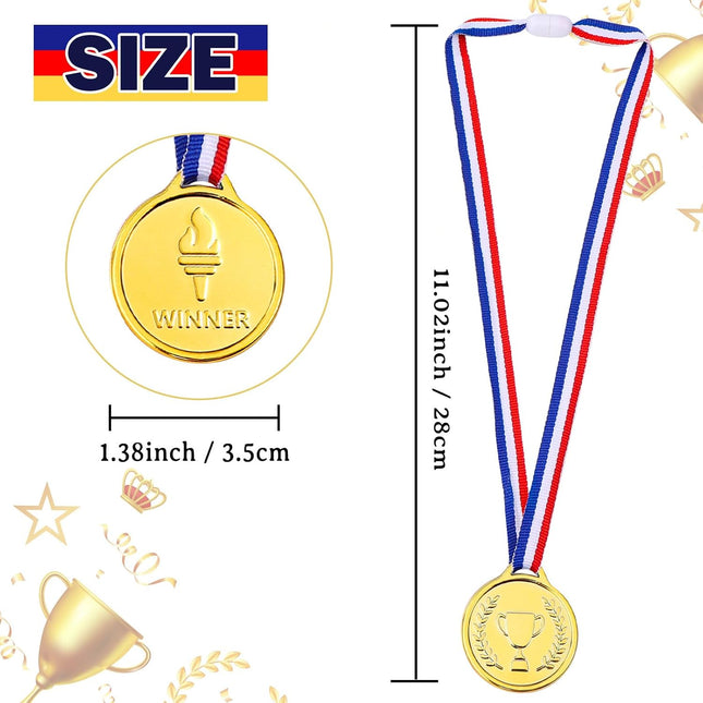 Gold Plastic Medals for Kids, Winner Award Prizes for School Sports Games, 100 PCS