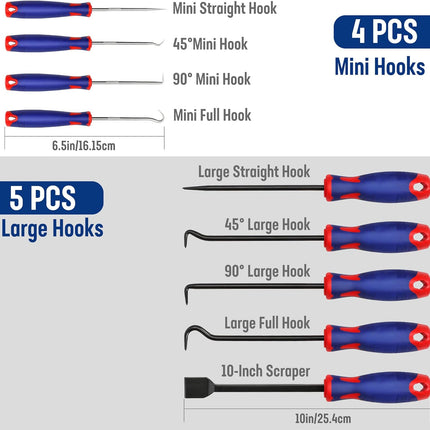 9PCS Precision Pick & Hook Set – Automotive & Electronics Tools with Scraper (W000846A)