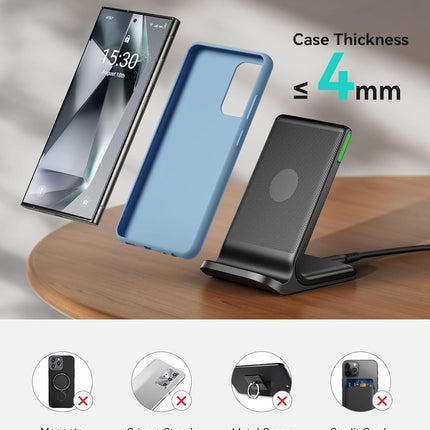 15W Wireless Charger with Sleep-Friendly Light, Fast Charging for iPhone & Galaxy