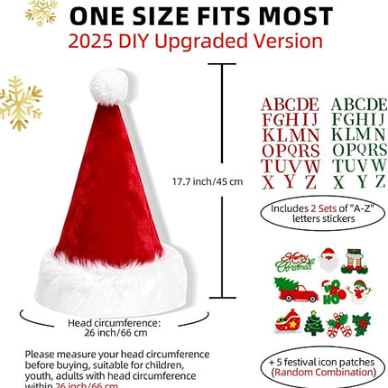 DIY Santa Hat Christmas Velvet Hat for Adults – Thick Fur with Letters & Stickers
