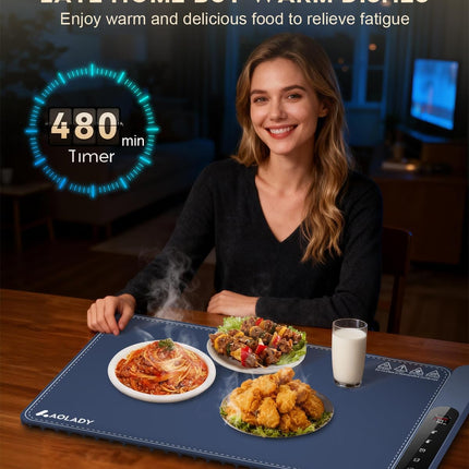 Electric Silicone Food Warming Mat 15"x23.6" with App & 8H Timer