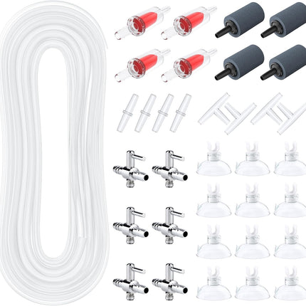 50 Feet Aquarium Airline Tubing Kit with Air Stones Valves Connectors and Accessories