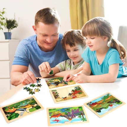 Wooden Dinosaur Puzzles for Kids Ages 3-5 4 Pack 20 Piece Jigsaw Educational Toy