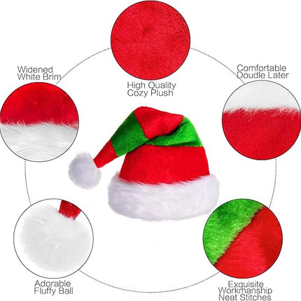 Santa Hat for Adults Plush Christmas Hat Xmas Holiday Party Supplies
