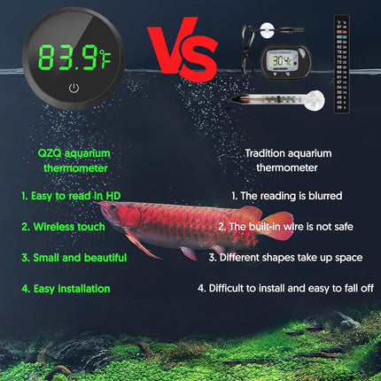 Digital Aquarium Thermometer Wireless Touch LED Display Fish Tank Temperature Monitor Black