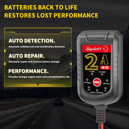 2A Smart Battery Charger & Maintainer – 6V/12V Float Charger for Automotive & Motorcycle