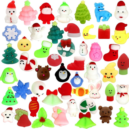 50PCS Christmas Mochi Squishy Toys – Mini Squeeze Toys for Party Favors and Holiday Fun