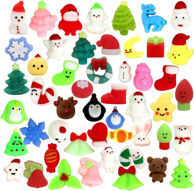 50PCS Christmas Mochi Squishy Toys – Mini Squeeze Toys for Party Favors and Holiday Fun