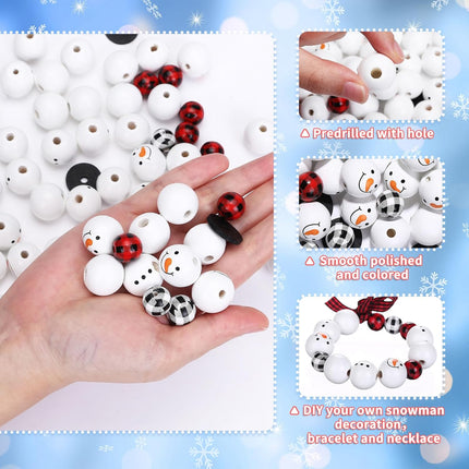 120 PCS Christmas Wooden Beads for DIY Crafts Snowman Ornaments