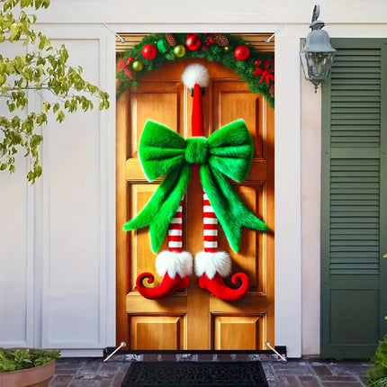 Christmas Door Cover 71x35" – Elf Legs Hanging Banner for Festive Front Door Decor