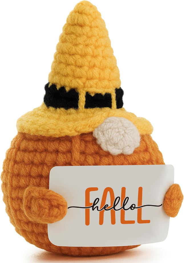 Crochet Pumpkin Gnome Plush – Elegant Fall, Harvest & Thanksgiving Home Desk Decor