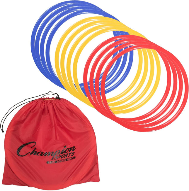 12 Pack Speed Agility Rings 18-Inch Multi-Colour Training Set with Carry Bag