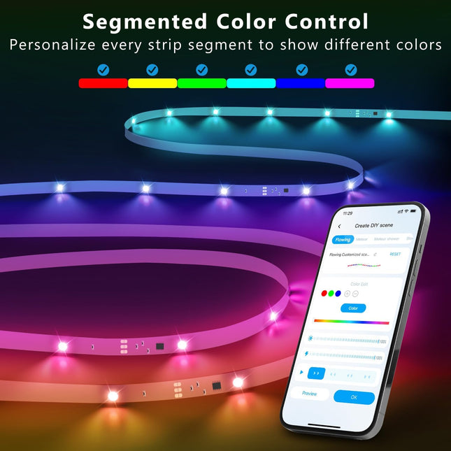 Smart IC LED Strip Lights 16.4ft – Color Changing, Music Sync, App Control
