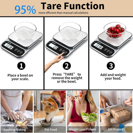 Smart Digital Food Scale 3kg/0.1g with Tare Function for Cooking & Baking