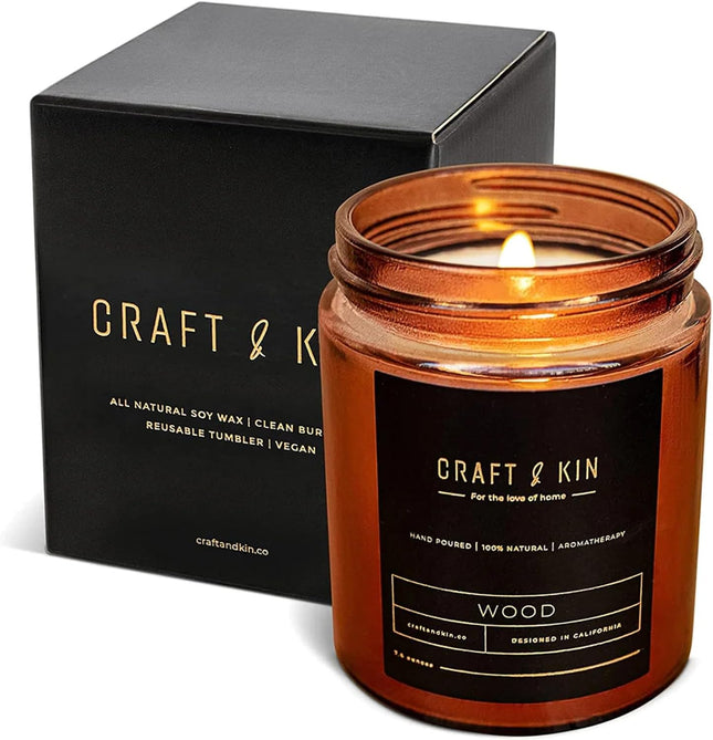 Premium Wood Candle for Men – All-Natural Scent, 45-Hour Burn, 8oz