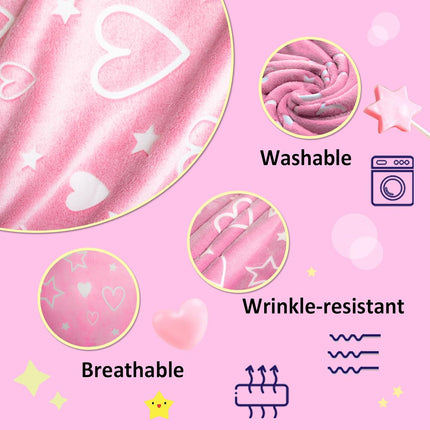 Christmas Girls Throw Blanket, Soft Pink Glow-in-the-Dark Love Blanket with Storage Bag
