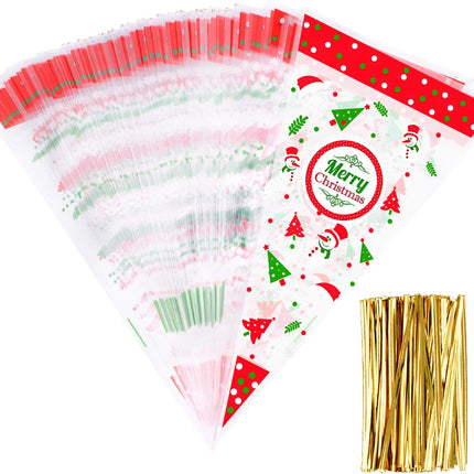 100PCS Clear Christmas Cone Bags – Popcorn, Candy & Festival Favor Supplies