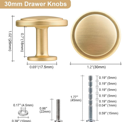 2 Pack Gold Cabinet Knobs – 1-1/4 Inch Brushed Zinc Alloy Drawer & Cupboard Knobs