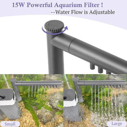15W Aquarium Filter 210GPH for 25-55 Gallon Fish Tanks, 3-in-1 Submersible Pump