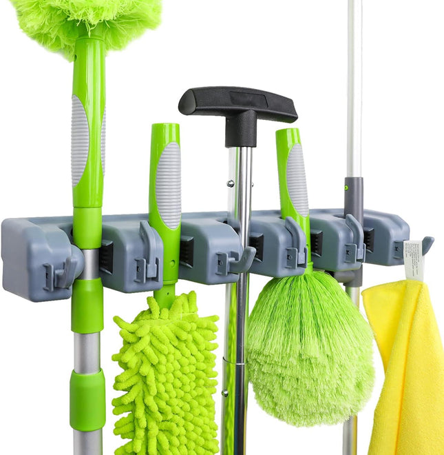 Rectangular Broom & Mop Wall Organizer – Garage, Kitchen & Laundry Storage
