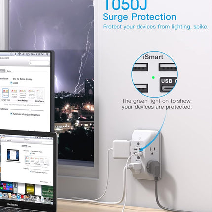 Outlet Extender HANYCONY Power Strip with 4 USB Ports, USB C & Night Light