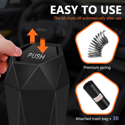 2 Pack Car Trash Can with Lid, Leakproof, 30 Bags, Black, Small Auto Organizer