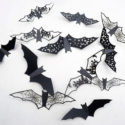 24PCS 3D Halloween Bat Wall Stickers, Waterproof Self-Adhesive PVC Door Room Decor
