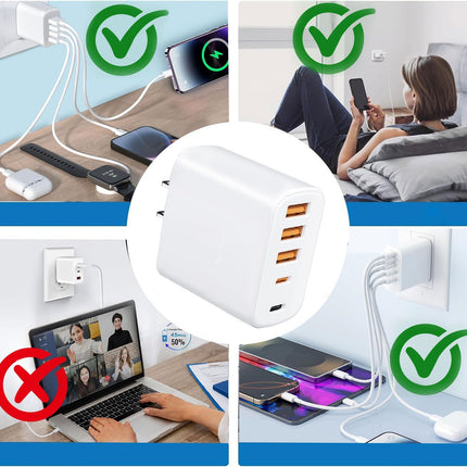 60W 5 Port USB C Charger with Cables Fast Wall Adapter for iPhone Samsung