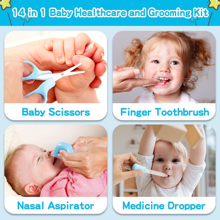 Baby Grooming Kit 14-PC – Hair Brush, Comb, Nail Clipper & Nasal Aspirator