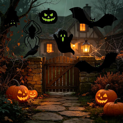 15-Piece 3D Halloween Hanging Bats, Realistic Black Flying Bat Yard & Porch Decor