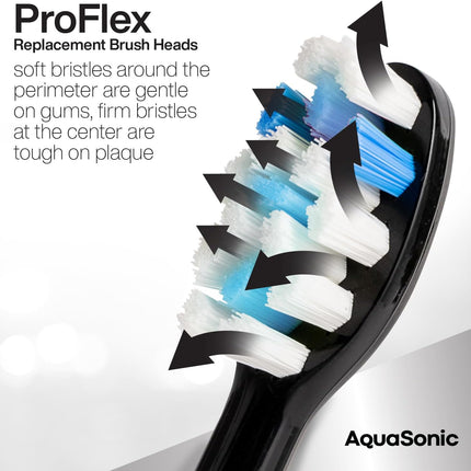 Genuine Proflex Replacement Brush Heads 3 Pack Black Compatible AquaSonic Toothbrush