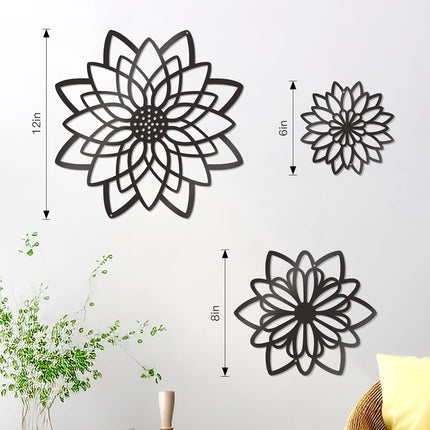 3-Piece Metal Flower Wall Decor – Black Farmhouse Art for Home & Office