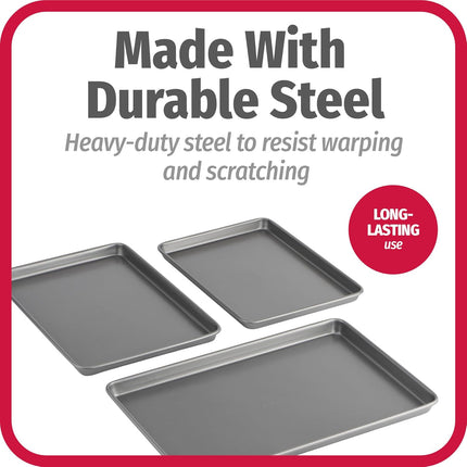 3-Pack Nonstick Baking Sheet Set – Small, Medium & Large, Gray