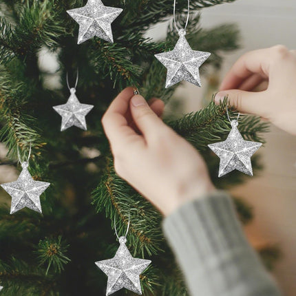 48-Pcs Glittering Star Ornaments, Mini Plastic Hanging Decorations for Christmas Tree