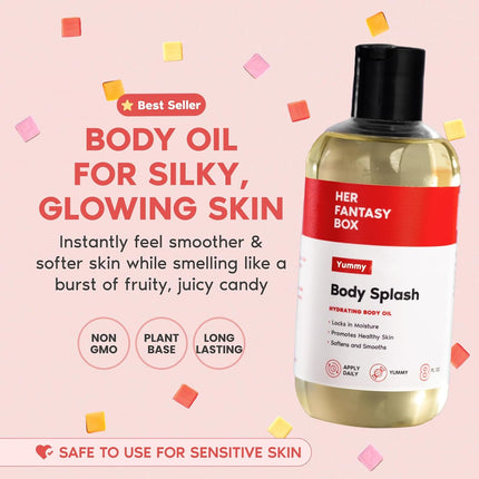 Her Fantasy Box Sweet Skin Body Oil Bundle 4-Pack Caramel Vanilla Cherry Blueberry