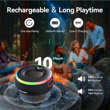 Bluetooth Shower Speaker IPX7 Waterproof RGB Light 10H Playtime Black