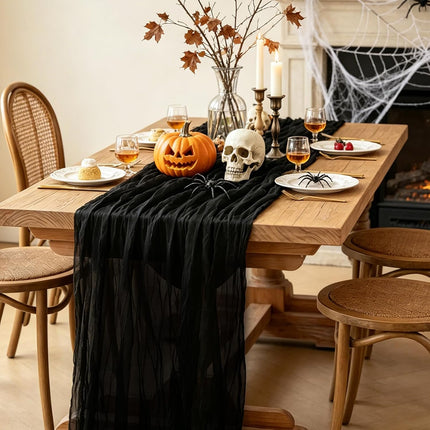 10FT Black Cheesecloth Table Runner, 35x120in Boho Halloween Party Table Decor