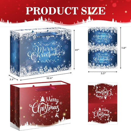 2 Pack Large Christmas Snowflake Gift Bags – With Tissue & Card (Red & Blue)