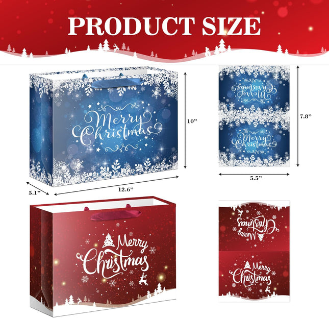 2 Pack Large Christmas Snowflake Gift Bags – With Tissue & Card (Red & Blue)