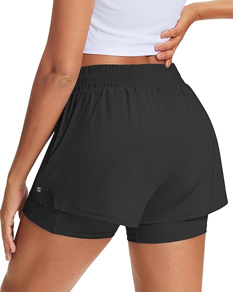 Women's 2 in 1 Running Shorts High Waisted Workout Shorts with Pockets