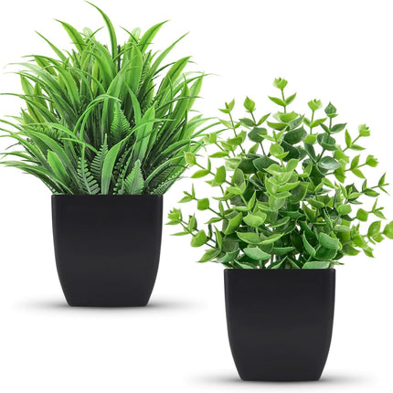 2 Pack Small Artificial Potted Plants Faux Greenery for Home Office Decor