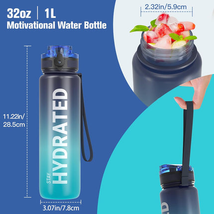32oz Motivational Water Bottle Tritan BPA Free Leakproof Time Marker