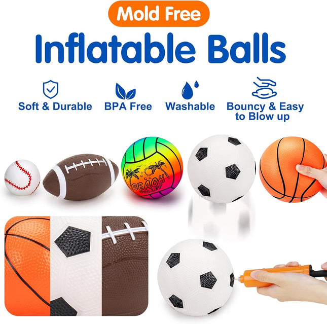 5-Pack Sports Balls Set for Kids – Football, Soccer, Basketball, & More with Bag