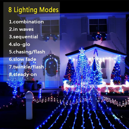 Blue Waterfall Christmas Lights 12.6FT – 350 LEDs, 8 Modes Outdoor Yard Decor
