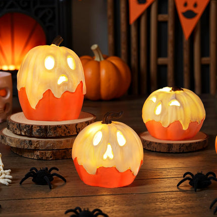 3-Piece Light-Up Halloween Ghost Pumpkin Decor, Cute Tabletop Mantel Party Set